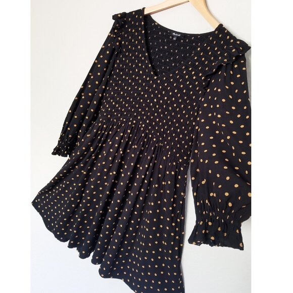 Madewell Lucie V-Neck Smocked Mini Dress in Oval Dot True Black Smocked S $119 - Picture 16 of 16